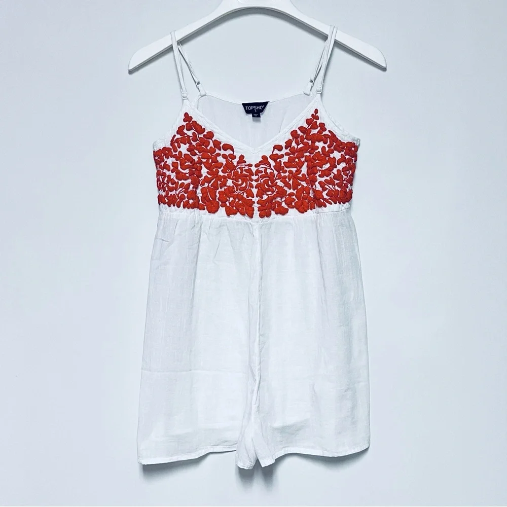 Topshop White Embroidered Bohemian Cotton Romper Jumper Size Small 4/6 - Picture 3 of 10